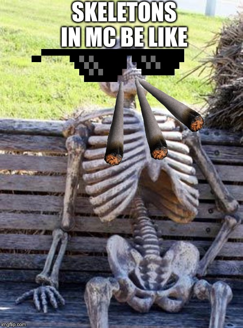 Waiting Skeleton | SKELETONS IN MC BE LIKE | image tagged in memes,waiting skeleton | made w/ Imgflip meme maker