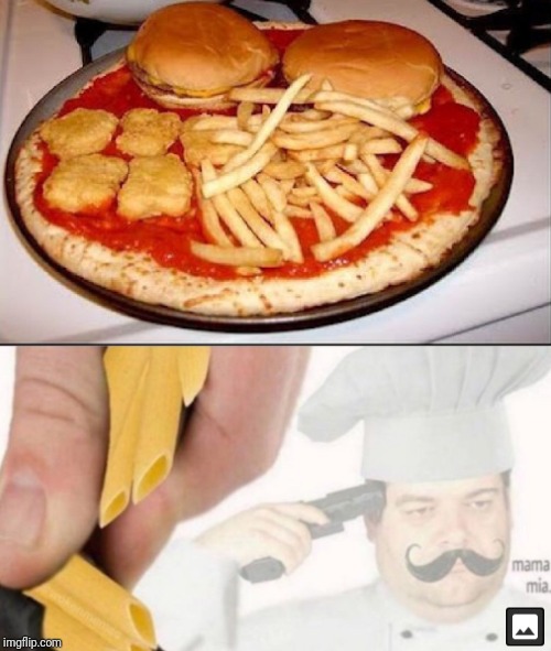 McDonald's + Pizza = McDonald's Pizza | image tagged in funny,pizza,mcdonalds,wtf,kitchen,mafia | made w/ Imgflip meme maker