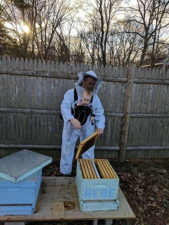 Beekeeper with Baby Blank Meme Template