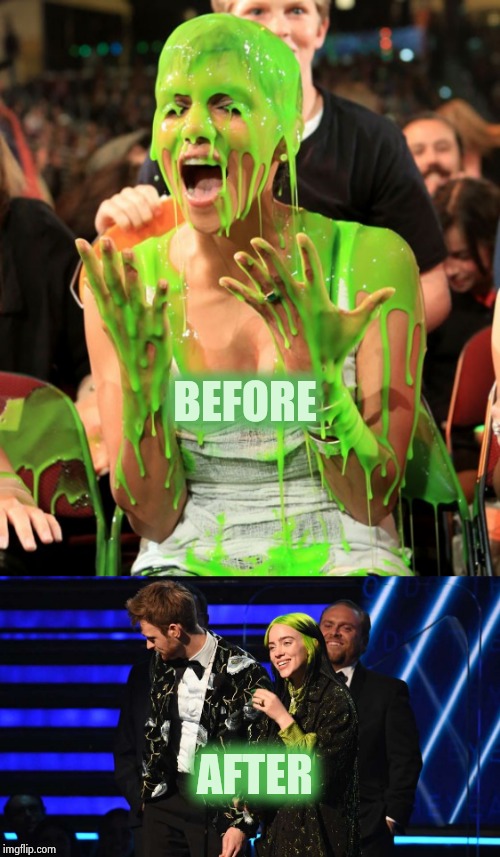 You can't do that on Television | BEFORE; AFTER | image tagged in slimed,green slime,children's tv,roll safe think about it,and everybody loses their minds,grammys | made w/ Imgflip meme maker