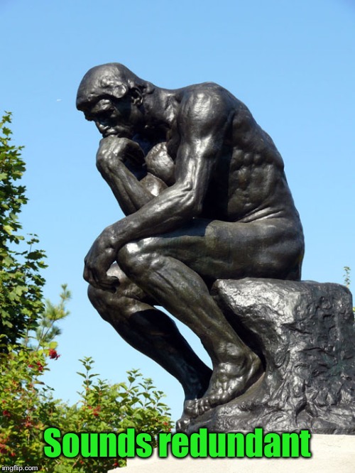 The Thinker | Sounds redundant | image tagged in the thinker | made w/ Imgflip meme maker