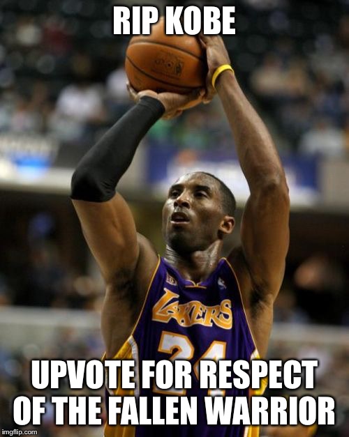 RIP Kobe | RIP KOBE; UPVOTE FOR RESPECT OF THE FALLEN WARRIOR | image tagged in memes,kobe,funny,sad,rip,09pandaboy | made w/ Imgflip meme maker