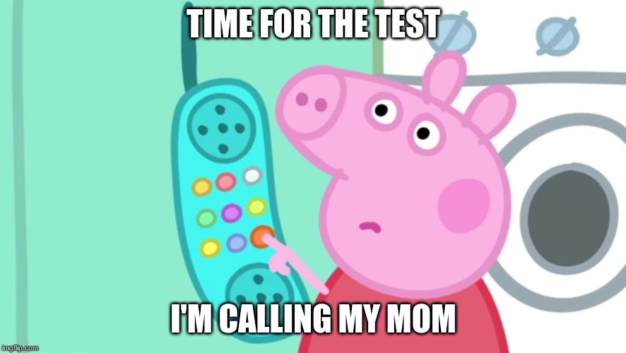 peppa pig phone | TIME FOR THE TEST; I'M CALLING MY MOM | image tagged in peppa pig phone | made w/ Imgflip meme maker