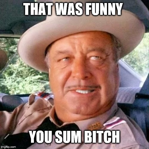 THAT WAS FUNNY YOU SUM B**CH | image tagged in sheriff buford t justice you sum bitch | made w/ Imgflip meme maker