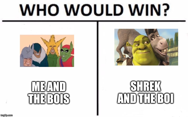 Who Would Win? Meme | SHREK AND THE BOI; ME AND THE BOIS | image tagged in memes,who would win | made w/ Imgflip meme maker