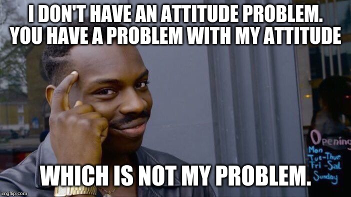 Roll Safe Think About It | I DON'T HAVE AN ATTITUDE PROBLEM. YOU HAVE A PROBLEM WITH MY ATTITUDE; WHICH IS NOT MY PROBLEM. | image tagged in memes,roll safe think about it | made w/ Imgflip meme maker