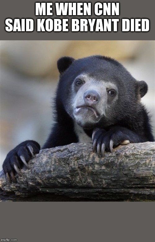 Confession Bear | ME WHEN CNN SAID KOBE BRYANT DIED | image tagged in memes,confession bear | made w/ Imgflip meme maker