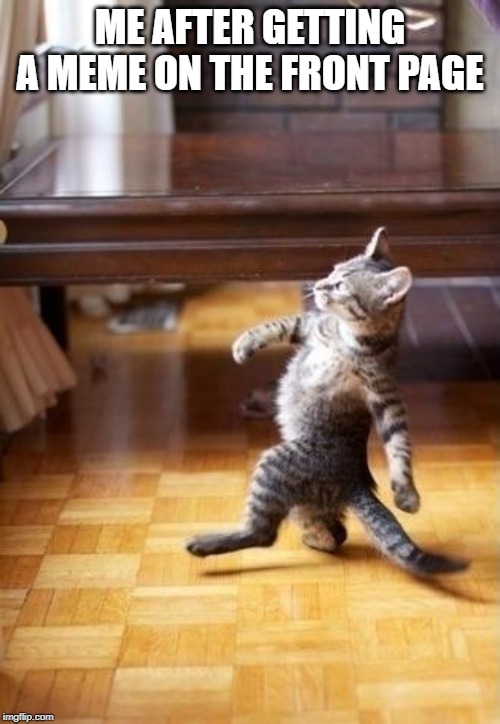 Cool for a while. Now getting no upvotes. | ME AFTER GETTING A MEME ON THE FRONT PAGE | image tagged in memes,cool cat stroll,front page,frontpage,egos | made w/ Imgflip meme maker