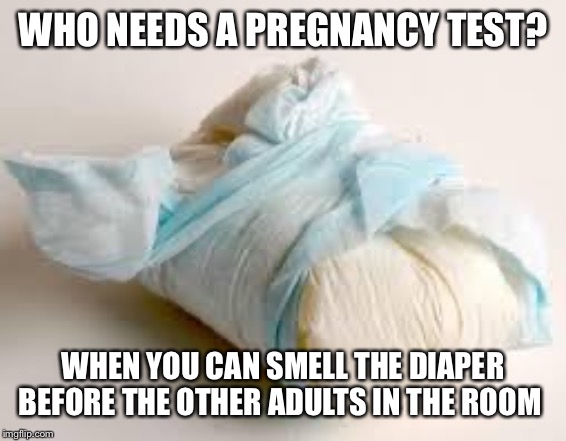 diaper | WHO NEEDS A PREGNANCY TEST? WHEN YOU CAN SMELL THE DIAPER BEFORE THE OTHER ADULTS IN THE ROOM | image tagged in diaper | made w/ Imgflip meme maker
