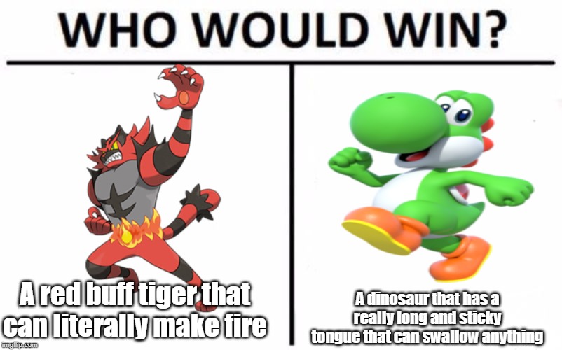 SSBU animal duel | A red buff tiger that can literally make fire; A dinosaur that has a really long and sticky tongue that can swallow anything | image tagged in gaming | made w/ Imgflip meme maker