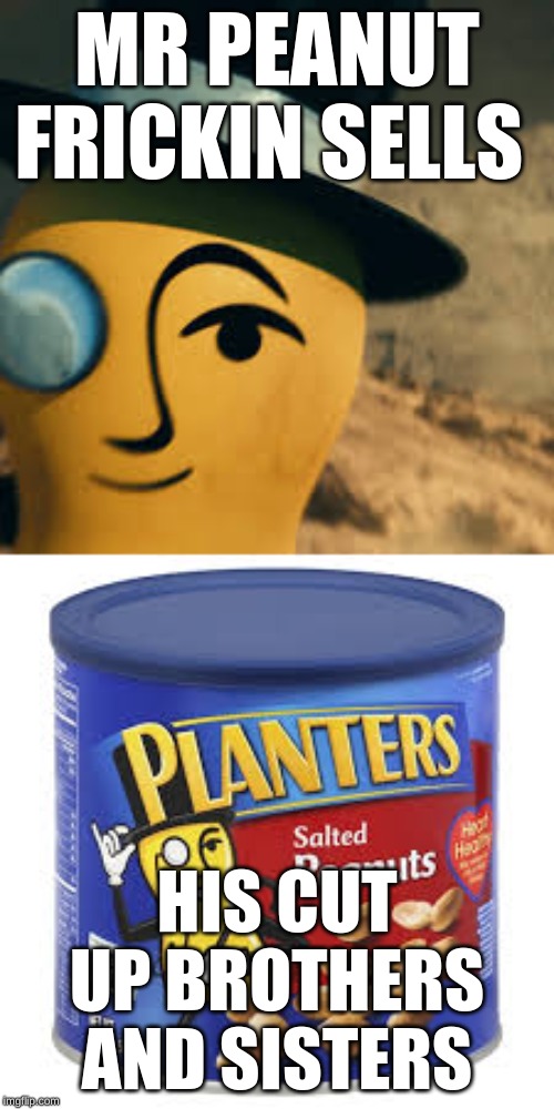 wow | MR PEANUT FRICKIN SELLS; HIS CUT UP BROTHERS AND SISTERS | image tagged in mr peanut | made w/ Imgflip meme maker