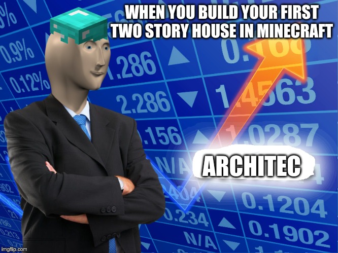 Empty Stonks | WHEN YOU BUILD YOUR FIRST TWO STORY HOUSE IN MINECRAFT; ARCHITEC | image tagged in empty stonks,memes | made w/ Imgflip meme maker