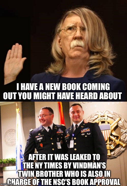 You can’t make this up. Deep State Hack John Bolton’s new book leaked to NY Times | I HAVE A NEW BOOK COMING OUT YOU MIGHT HAVE HEARD ABOUT; AFTER IT WAS LEAKED TO THE NY TIMES BY VINDMAN’S TWIN BROTHER WHO IS ALSO IN CHARGE OF THE NSC’S BOOK APPROVAL | image tagged in blasey ford bolton | made w/ Imgflip meme maker