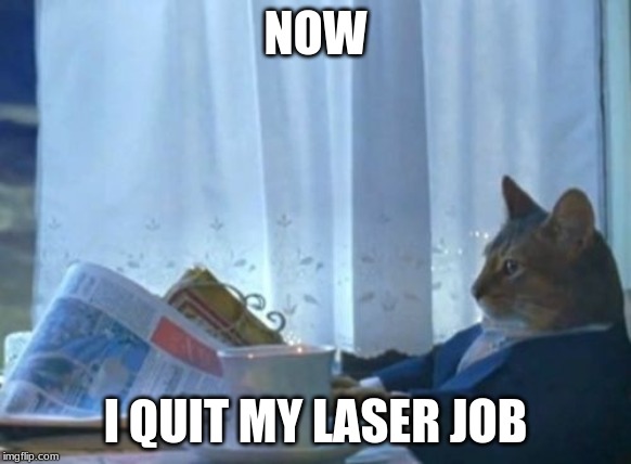 I Should Buy A Boat Cat Meme | NOW I QUIT MY LASER JOB | image tagged in memes,i should buy a boat cat | made w/ Imgflip meme maker
