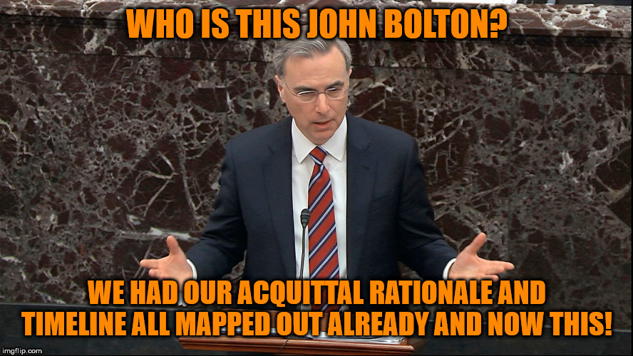 You can't put it back in the bottle - the voting public is drinking it in! | WHO IS THIS JOHN BOLTON? WE HAD OUR ACQUITTAL RATIONALE AND TIMELINE ALL MAPPED OUT ALREADY AND NOW THIS! | image tagged in memes,politics | made w/ Imgflip meme maker