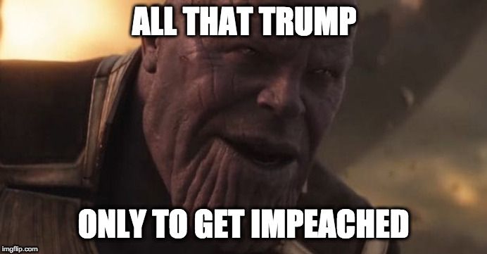 Thanos "All that for a drop of blood" | ALL THAT TRUMP; ONLY TO GET IMPEACHED | image tagged in thanos all that for a drop of blood | made w/ Imgflip meme maker