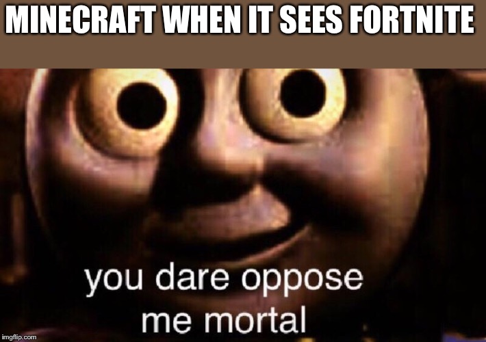 You dare oppose me mortal | MINECRAFT WHEN IT SEES FORTNITE | image tagged in you dare oppose me mortal | made w/ Imgflip meme maker