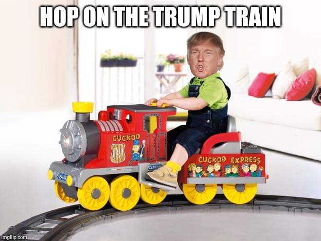 Trump train | HOP ON THE TRUMP TRAIN | image tagged in trump,train | made w/ Imgflip meme maker