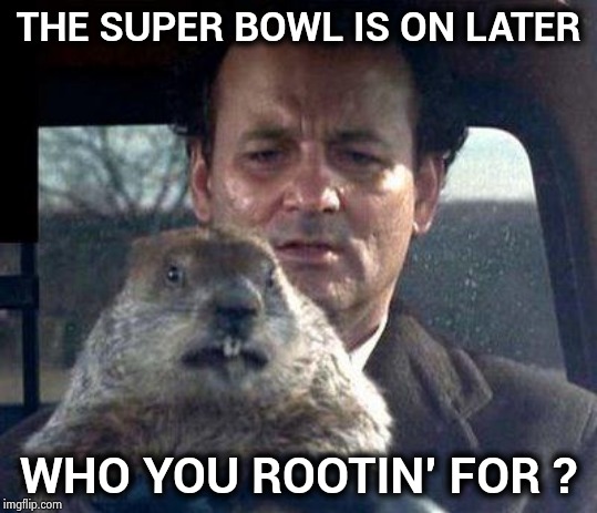 The Super Bowl is on Groundhog Day | THE SUPER BOWL IS ON LATER; WHO YOU ROOTIN' FOR ? | image tagged in groundhog day,super bowl,coincidence i think not,early spring,well yes but actually no,cold weather | made w/ Imgflip meme maker