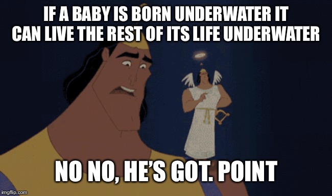 He's got a point IF A BABY IS BORN UNDERWATER IT CAN LIVE THE REST OF ...