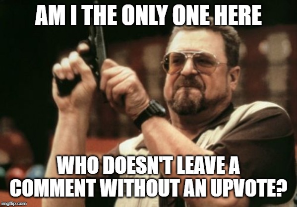 Am I The Only One Around Here Meme | AM I THE ONLY ONE HERE; WHO DOESN'T LEAVE A COMMENT WITHOUT AN UPVOTE? | image tagged in memes,am i the only one around here | made w/ Imgflip meme maker