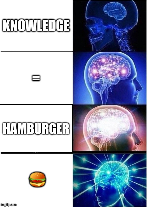 Expanding Brain | KNOWLEDGE; =; HAMBURGER; 🍔 | image tagged in memes,expanding brain | made w/ Imgflip meme maker