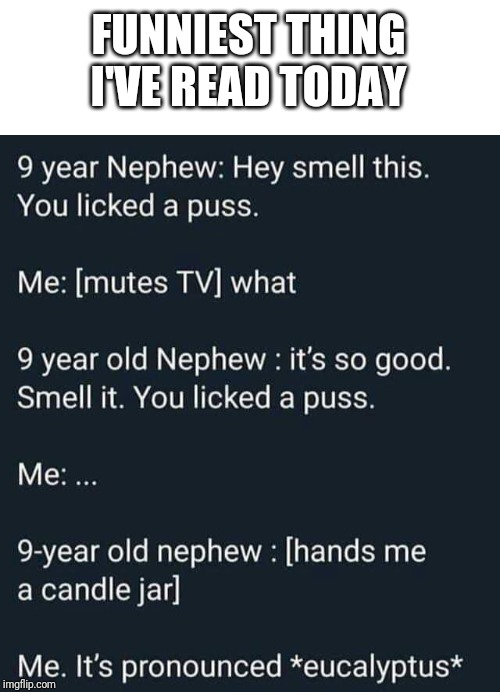 Funniest thing I've read | FUNNIEST THING I'VE READ TODAY | image tagged in blank white template,funny meme,funny,funny memes | made w/ Imgflip meme maker