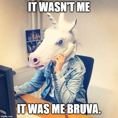 Unicorn Phone | IT WASN'T ME; IT WAS ME BRUVA. | image tagged in unicorn phone | made w/ Imgflip meme maker