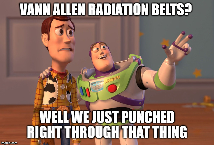 X, X Everywhere Meme | VANN ALLEN RADIATION BELTS? WELL WE JUST PUNCHED RIGHT THROUGH THAT THING | image tagged in memes,x x everywhere | made w/ Imgflip meme maker