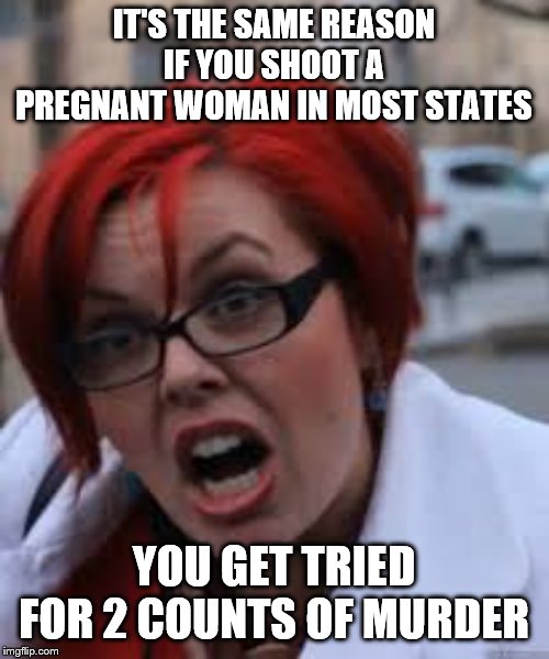 SJW Triggered | IT'S THE SAME REASON IF YOU SHOOT A PREGNANT WOMAN IN MOST STATES YOU GET TRIED FOR 2 COUNTS OF MURDER | image tagged in sjw triggered | made w/ Imgflip meme maker
