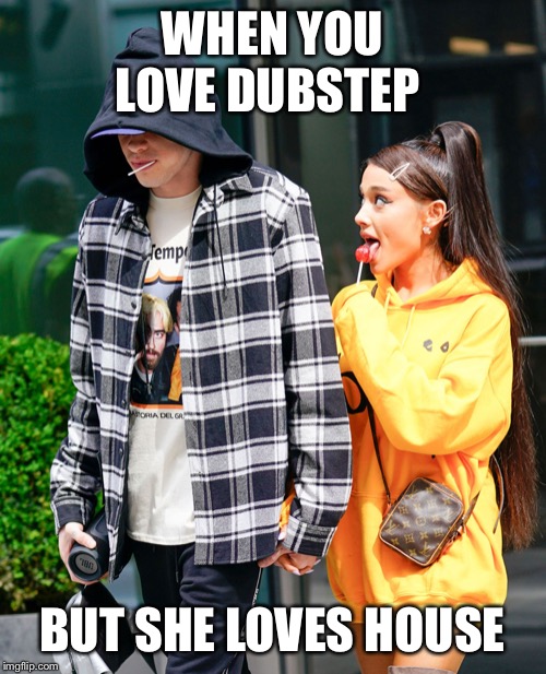Ariana Grande and Pete Davidson | WHEN YOU LOVE DUBSTEP; BUT SHE LOVES HOUSE | image tagged in ariana grande and pete davidson | made w/ Imgflip meme maker
