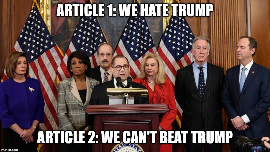 House Democrats | ARTICLE 1: WE HATE TRUMP; ARTICLE 2: WE CAN'T BEAT TRUMP | image tagged in house democrats | made w/ Imgflip meme maker