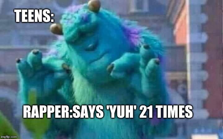Sully shutdown | TEENS:; RAPPER:SAYS 'YUH' 21 TIMES | image tagged in sully shutdown | made w/ Imgflip meme maker