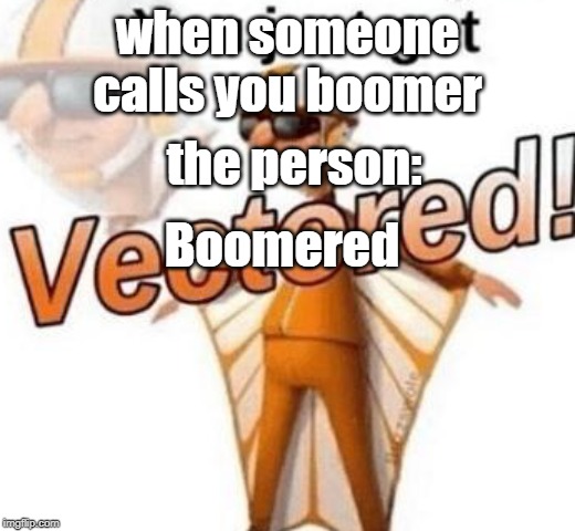 You just got vectored | when someone calls you boomer; the person:; Boomered | image tagged in you just got vectored | made w/ Imgflip meme maker