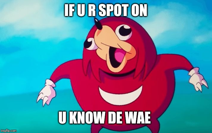 Ugandan Knuckles | IF U R SPOT ON; U KNOW DE WAE | image tagged in ugandan knuckles,memes,de wae | made w/ Imgflip meme maker