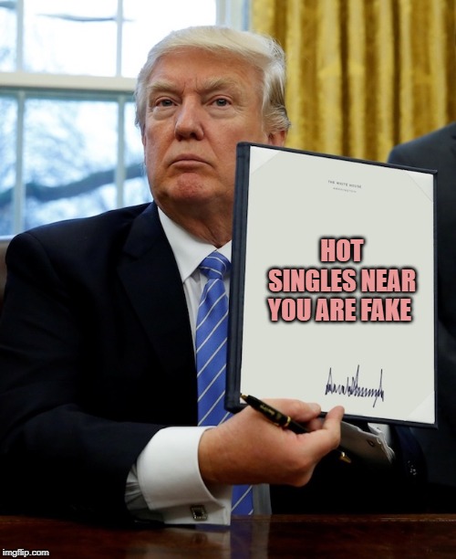 HOT SINGLES NEAR YOU ARE FAKE | image tagged in memes,donald trump,singles,reddit | made w/ Imgflip meme maker