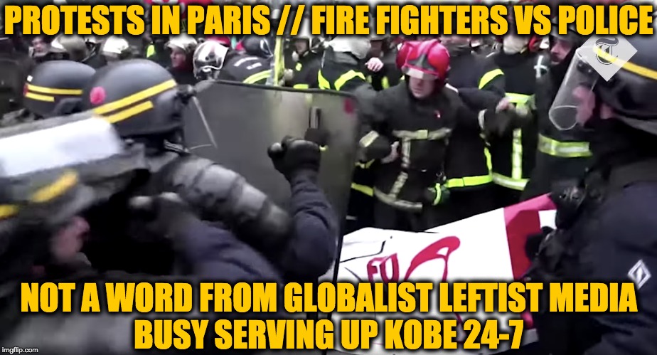 PROTESTS IN PARIS // FIRE FIGHTERS VS POLICE; NOT A WORD FROM GLOBALIST LEFTIST MEDIA
BUSY SERVING UP KOBE 24-7 | image tagged in paris protests | made w/ Imgflip meme maker