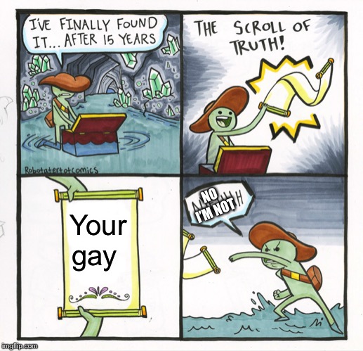 The Scroll Of Truth | NO I’M NOT; Your gay | image tagged in memes,the scroll of truth | made w/ Imgflip meme maker