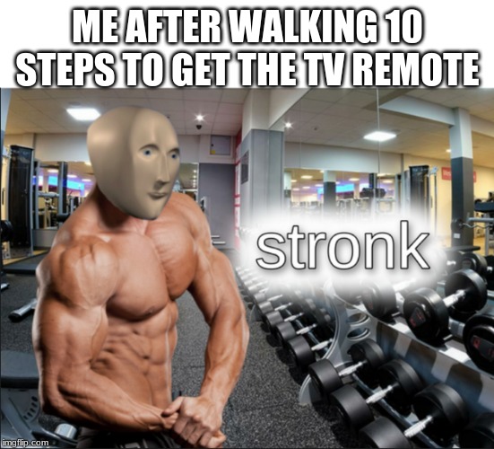 stronks | ME AFTER WALKING 10 STEPS TO GET THE TV REMOTE | image tagged in stronks | made w/ Imgflip meme maker
