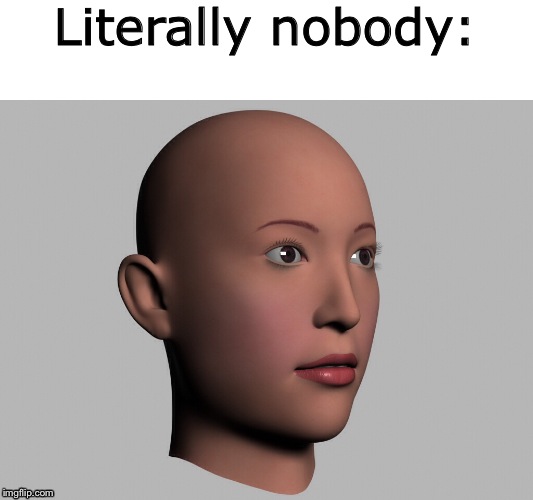 Literally... | Literally nobody: | image tagged in head,literally,meme | made w/ Imgflip meme maker