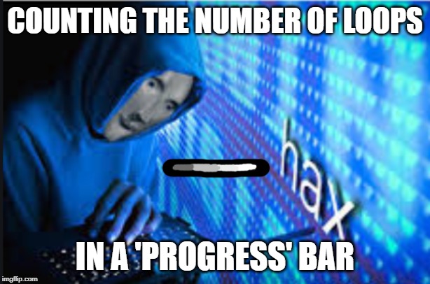 it must be 'thinking' | COUNTING THE NUMBER OF LOOPS; IN A 'PROGRESS' BAR | image tagged in hax,funny | made w/ Imgflip meme maker