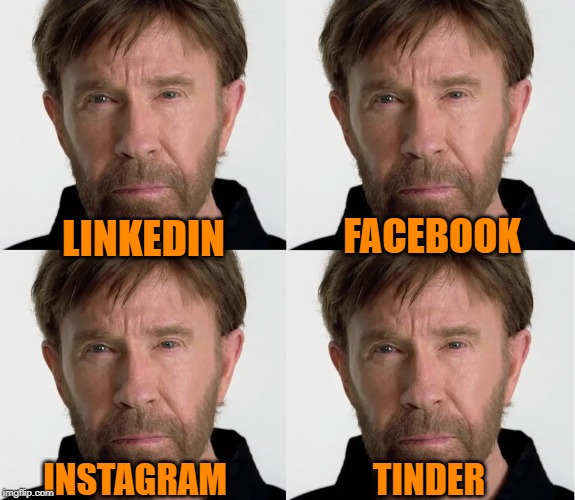 Chuck Norris does the Dolly Parton Challenge | FACEBOOK; LINKEDIN; INSTAGRAM; TINDER | image tagged in dolly parton,dolly parton challenge,arfarf,chuck norris | made w/ Imgflip meme maker