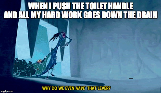 Why do we even have that lever | WHEN I PUSH THE TOILET HANDLE AND ALL MY HARD WORK GOES DOWN THE DRAIN | image tagged in why do we even have that lever | made w/ Imgflip meme maker