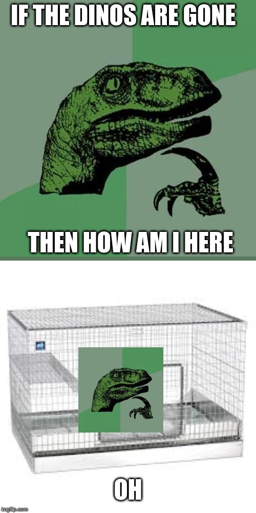 you are the last dino | IF THE DINOS ARE GONE; THEN HOW AM I HERE; OH | image tagged in memes,philosoraptor | made w/ Imgflip meme maker