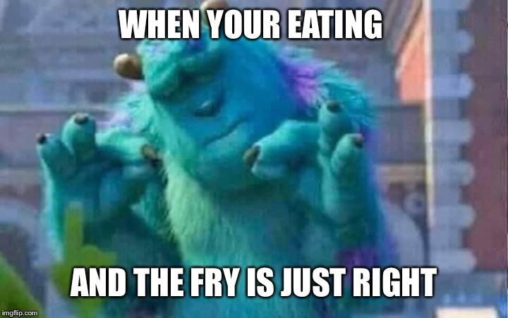 Sully shutdown | WHEN YOUR EATING; AND THE FRY IS JUST RIGHT | image tagged in sully shutdown | made w/ Imgflip meme maker