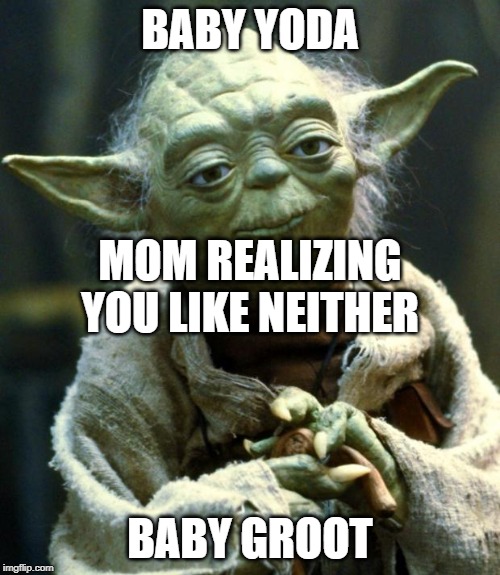Star Wars Yoda | BABY YODA; MOM REALIZING YOU LIKE NEITHER; BABY GROOT | image tagged in memes,star wars yoda | made w/ Imgflip meme maker
