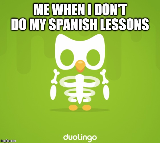 Skeleton Duo | ME WHEN I DON'T DO MY SPANISH LESSONS | image tagged in skeleton duo | made w/ Imgflip meme maker
