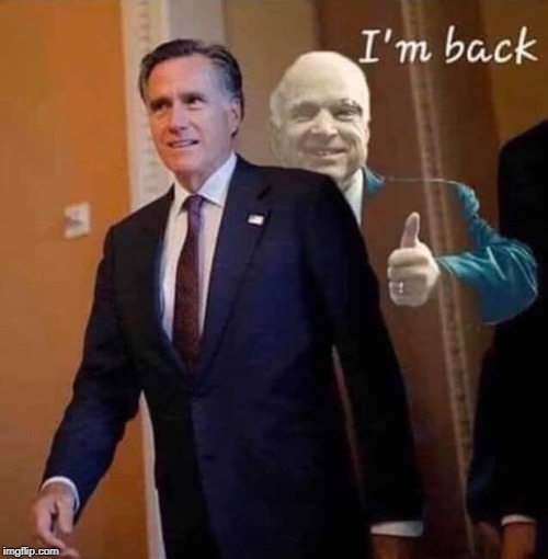 I'm back | image tagged in shades of mccain,romney | made w/ Imgflip meme maker