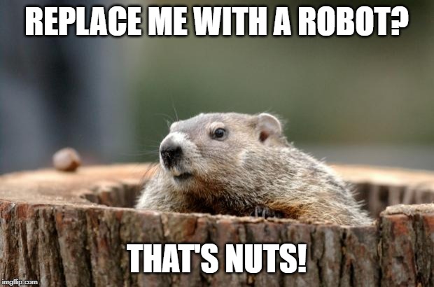 Phil-Bot? | REPLACE ME WITH A ROBOT? THAT'S NUTS! | image tagged in groundhog | made w/ Imgflip meme maker