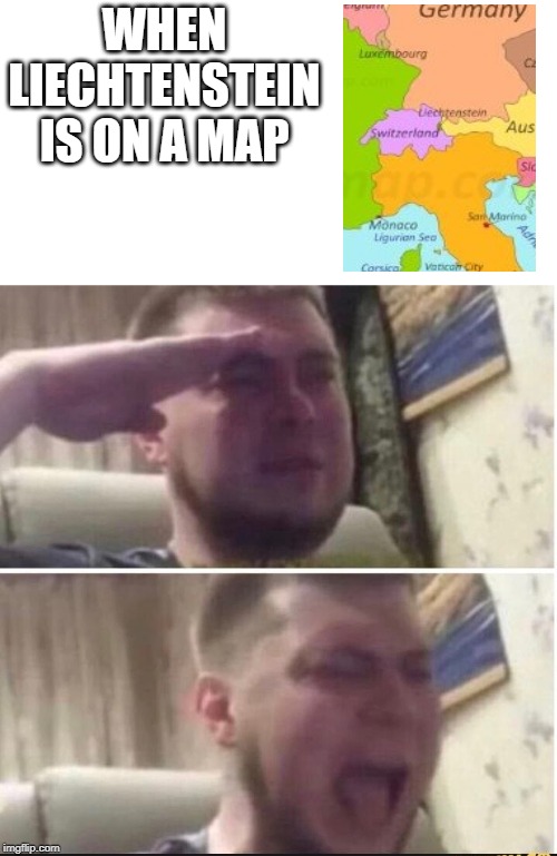 Crying salute | WHEN LIECHTENSTEIN IS ON A MAP | image tagged in crying salute | made w/ Imgflip meme maker